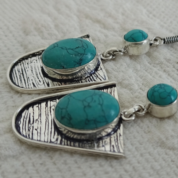 Artisan Turquoise 925 Sterling Silver Earrings Southwestern Handmade Western Big - Picture 2 of 7